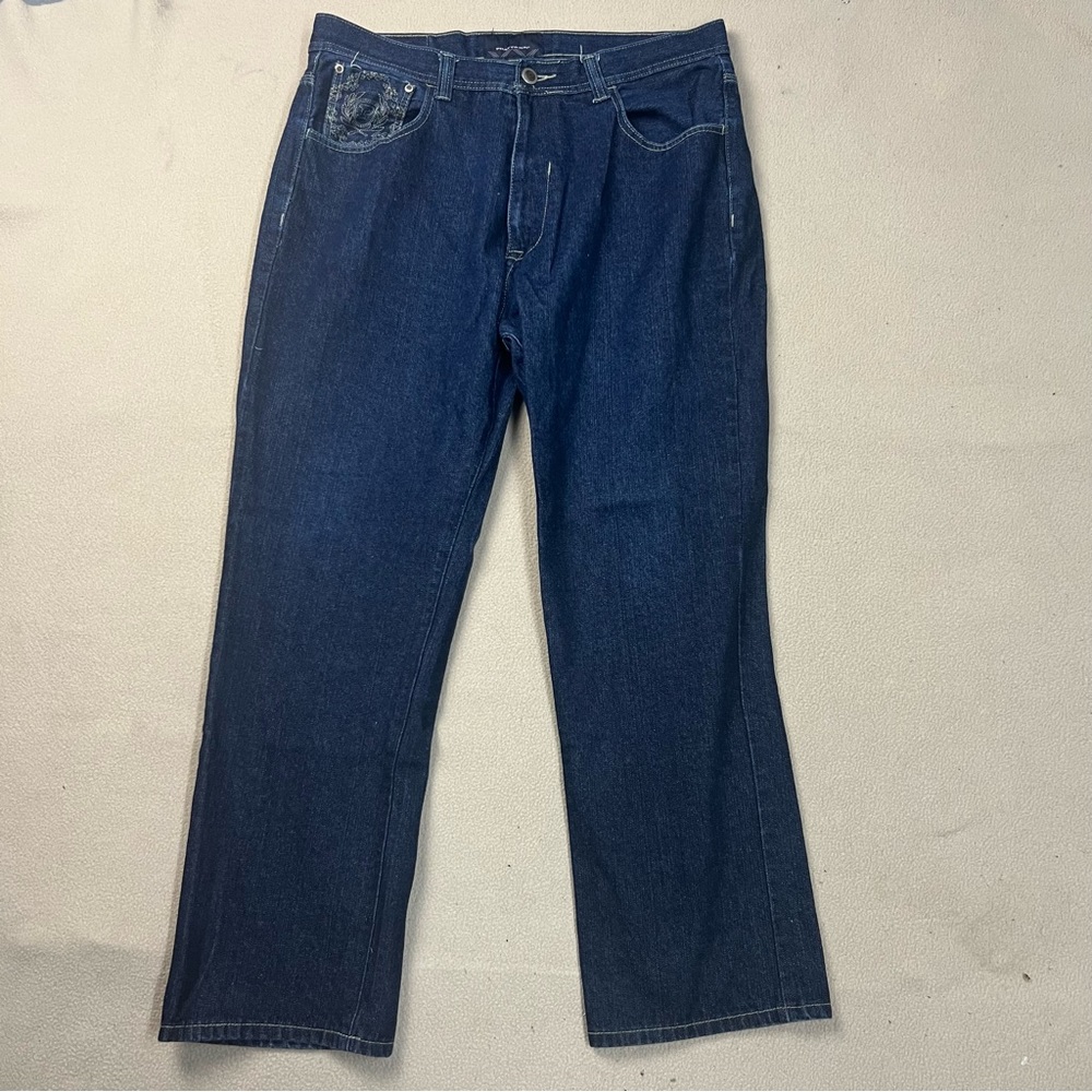 Phat Farm Jeans Mens 40x30 Dark Wash Straight Fit Pants Embroidered Pockets